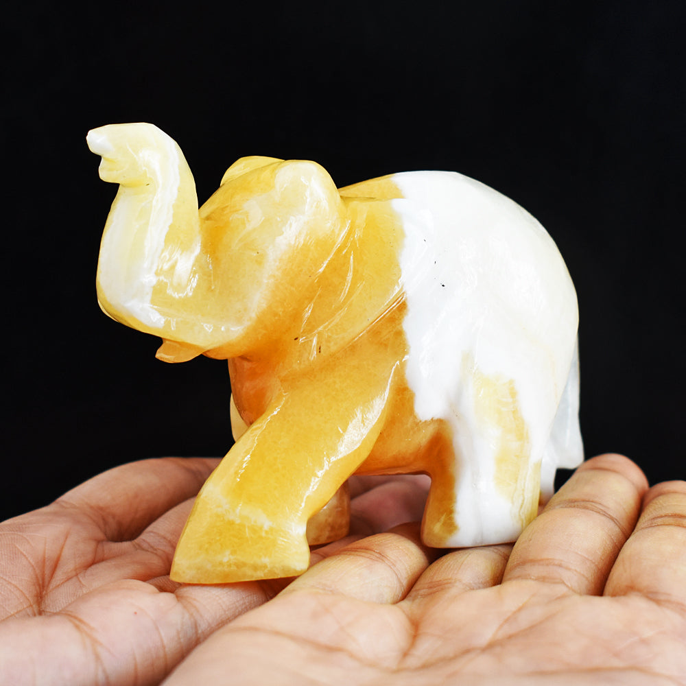 Awesome 1285.00 Cts Genuine Yellow Rhodochrosite  Hand Carved Crystal Gemstone Carving Elephant