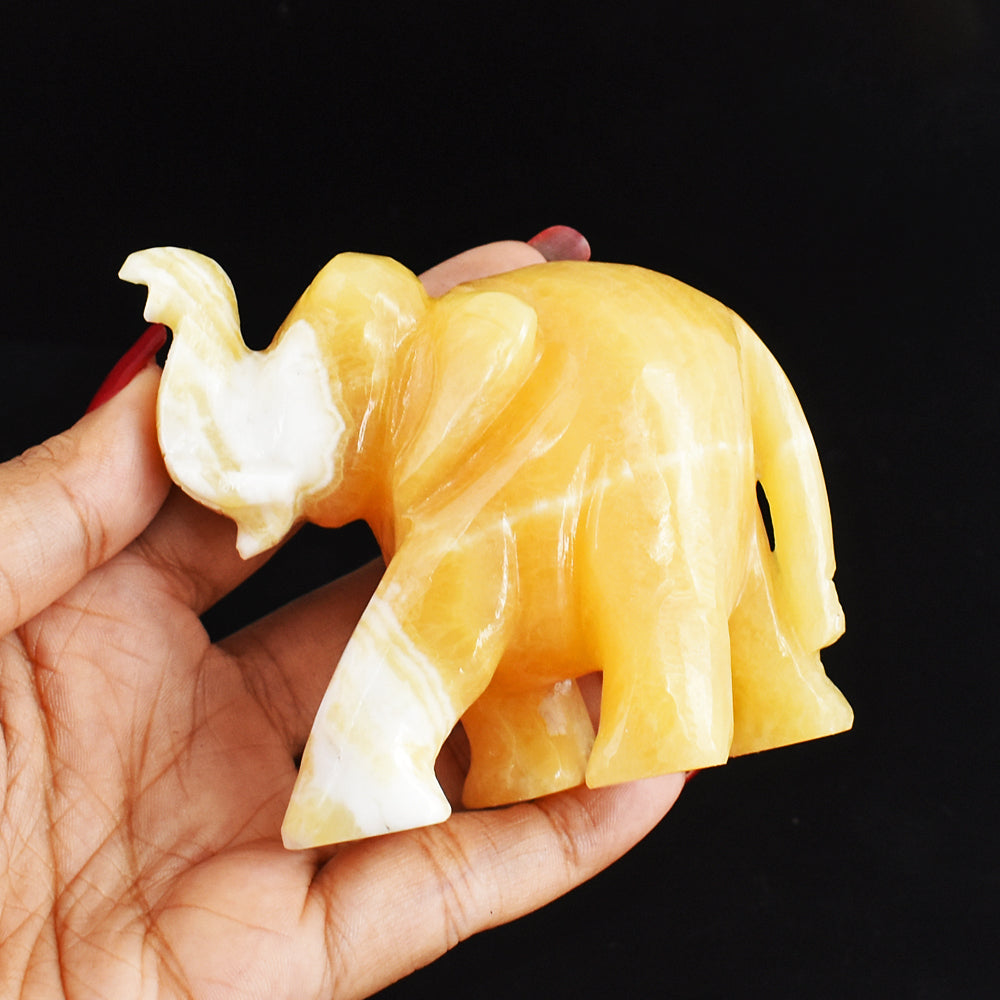 Gorgeous 1062.00 Cts  Genuine Yellow Rhodochrosite  Hand Carved Crystal Gemstone Carving Elephant