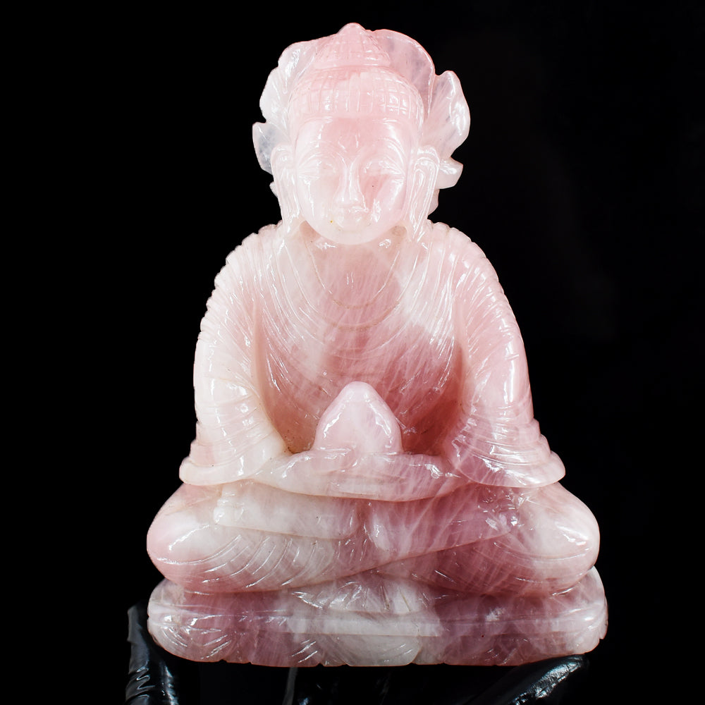 Amazing 6115.00 Cts Genuine Pink Rose Quartz Hand Carved Crystal Gemstone Buddha Idol Carving