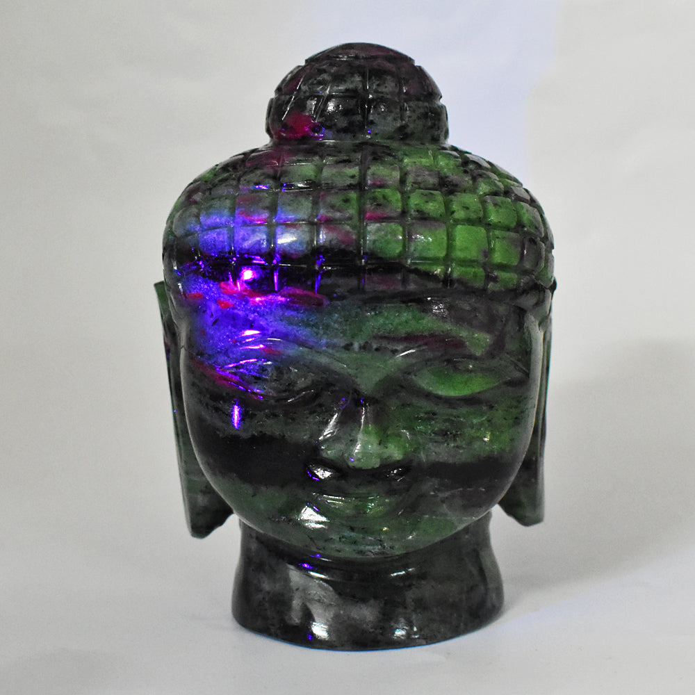 Amazing  4033.00 Carats  Genuine Ruby Zoisite Hand Carved Crystal Gemstone Buddha Head Carving