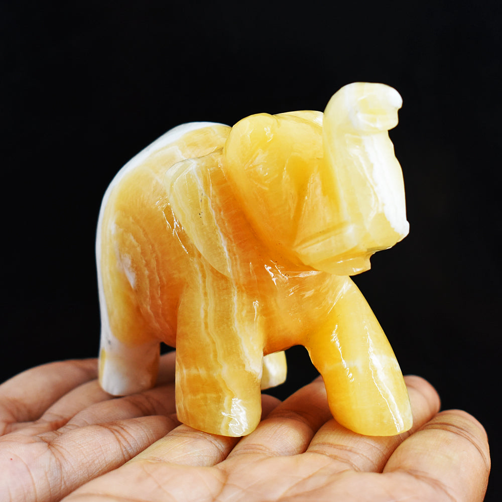 Awesome 1285.00 Cts Genuine Yellow Rhodochrosite  Hand Carved Crystal Gemstone Carving Elephant