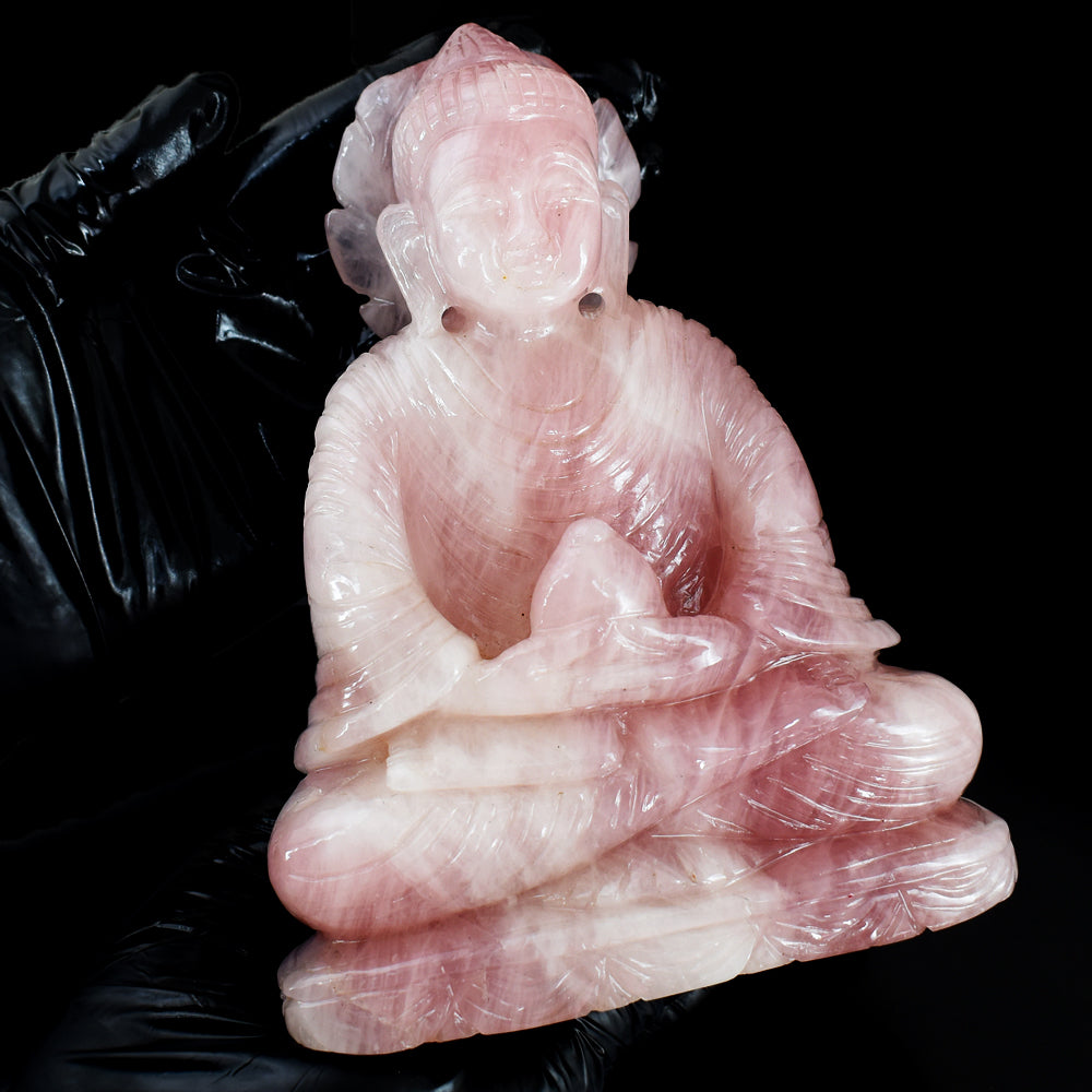 Amazing 6115.00 Cts Genuine Pink Rose Quartz Hand Carved Crystal Gemstone Buddha Idol Carving