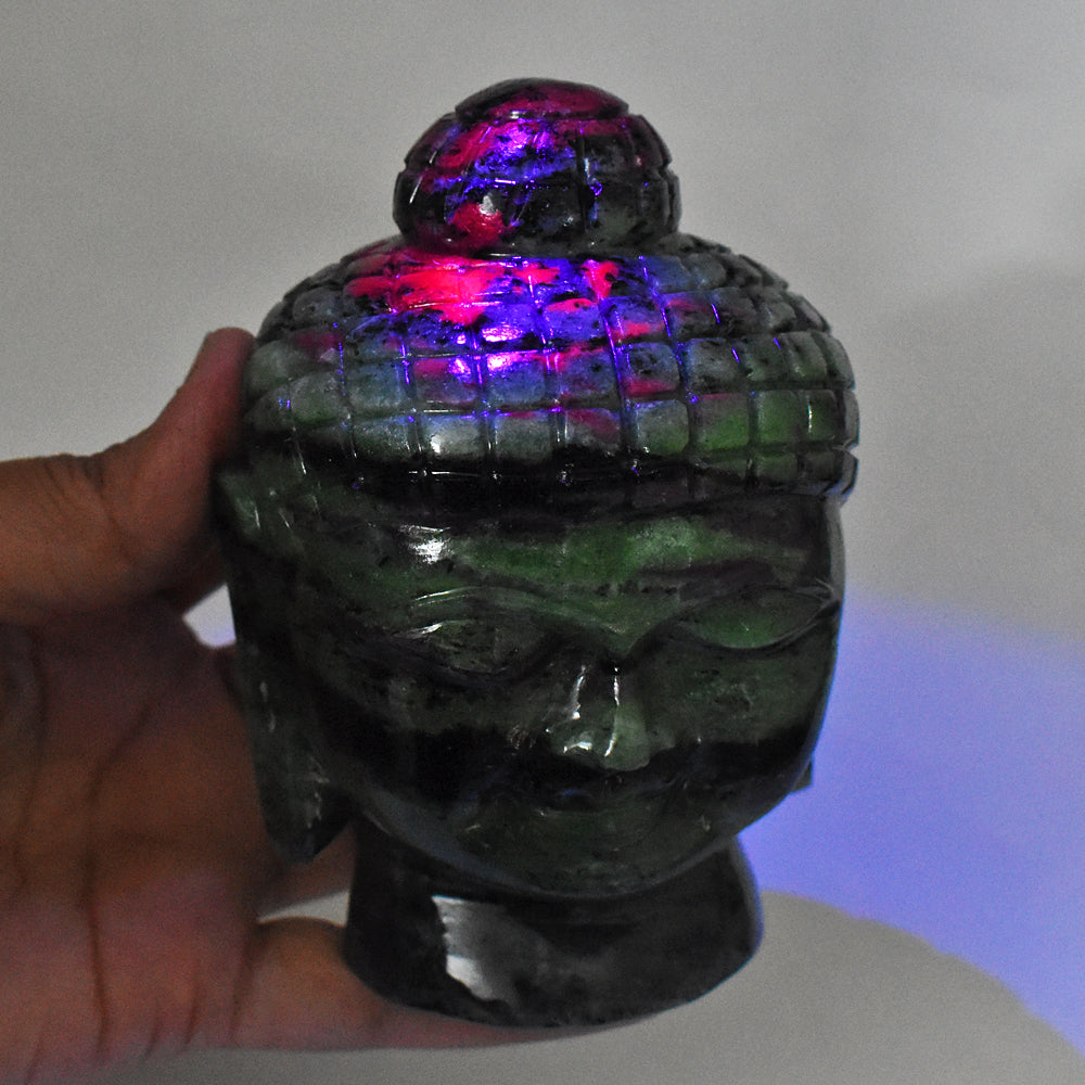 Amazing  4033.00 Carats  Genuine Ruby Zoisite Hand Carved Crystal Gemstone Buddha Head Carving