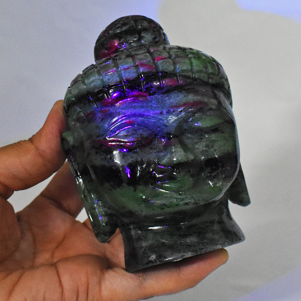 Amazing  4033.00 Carats  Genuine Ruby Zoisite Hand Carved Crystal Gemstone Buddha Head Carving