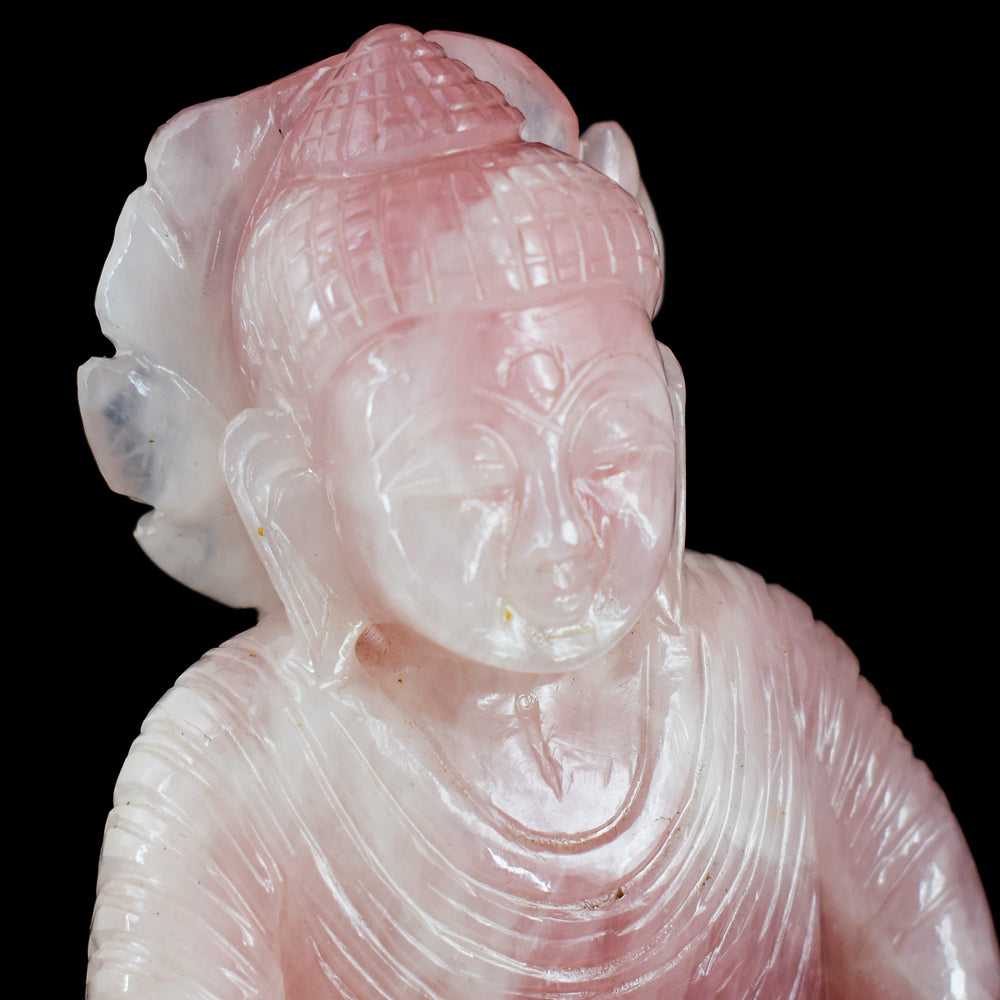 Amazing 6115.00 Cts Genuine Pink Rose Quartz Hand Carved Crystal Gemstone Buddha Idol Carving