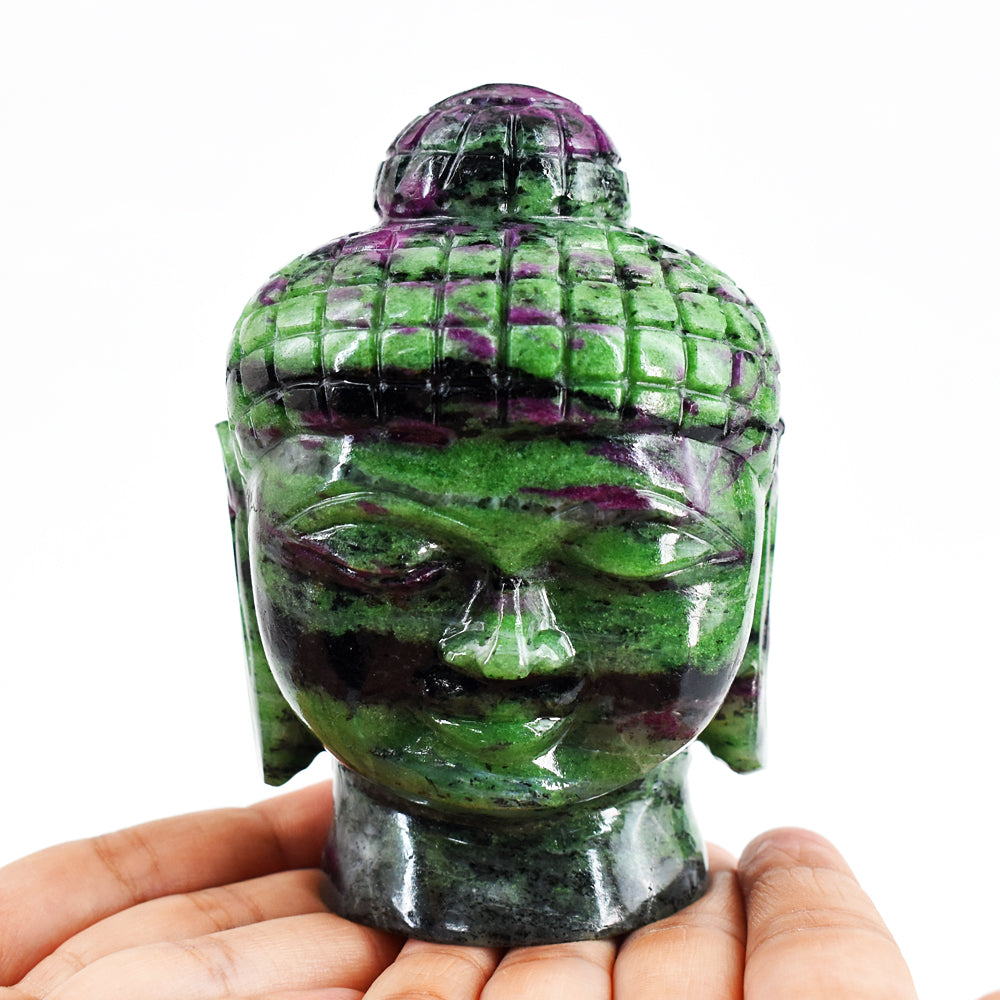 Amazing  4033.00 Carats  Genuine Ruby Zoisite Hand Carved Crystal Gemstone Buddha Head Carving