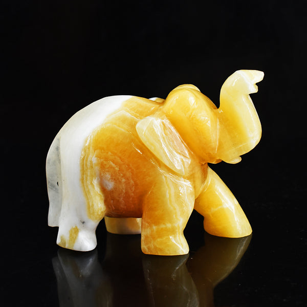 Awesome 1285.00 Cts Genuine Yellow Rhodochrosite  Hand Carved Crystal Gemstone Carving Elephant