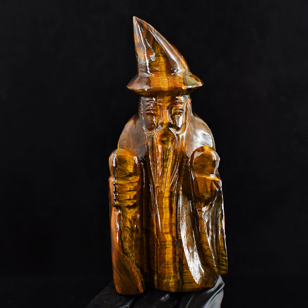 Beautiful 1140.00 Cts Genuine Tiger Eye Hand Carved Gemstone Crystal Wizard Carving