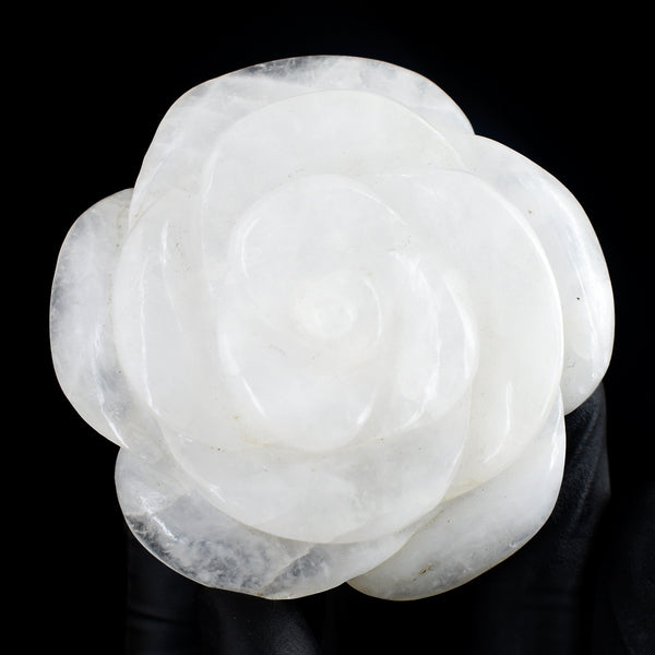 Craftsmen 634.00 Carats Genuine White Quartz Hand Carved Crystal Gemstone Rose Carving