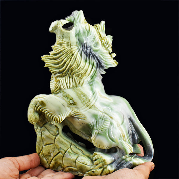 Gorgeous 10195.00 Cts Genuine Serpentine Hand Carved Crystal Gemstone Lion Carving