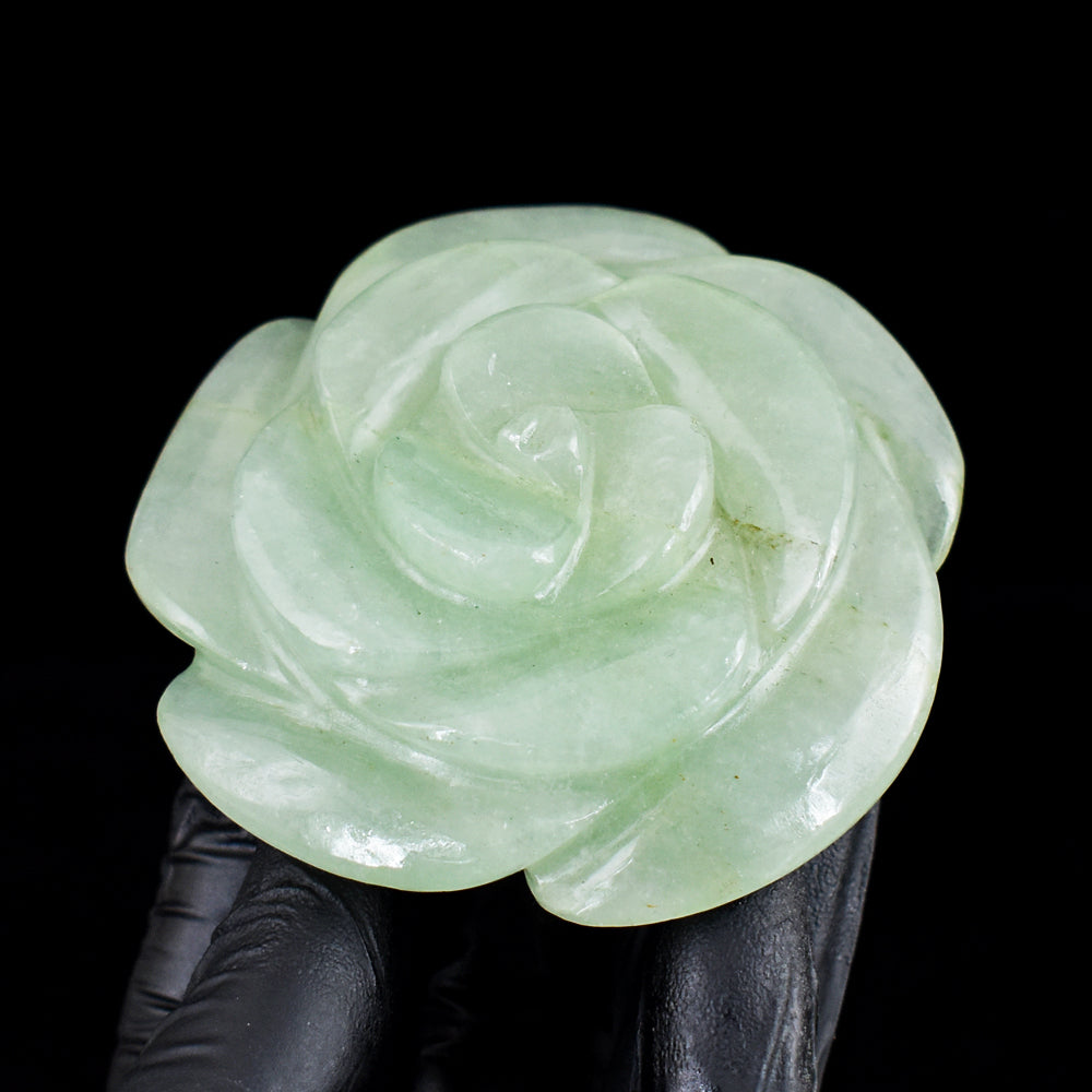 Artisian 741.00 Cts Genuine Green Aventurine Hand Carved Crystal Rose Gemstone Carving