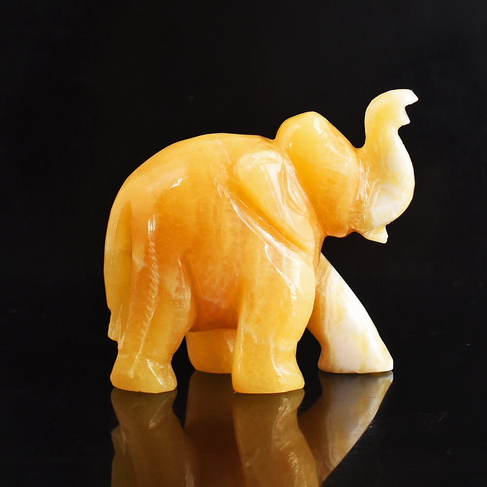 Gorgeous 1062.00 Cts  Genuine Yellow Rhodochrosite  Hand Carved Crystal Gemstone Carving Elephant