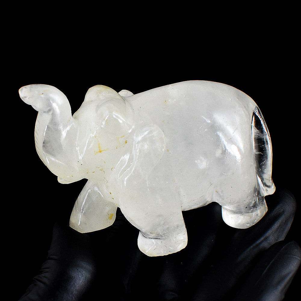 Natural 1004.00 Carats Genuine White Quartz Hand Carved Crystal Gemstone Elephant Carving