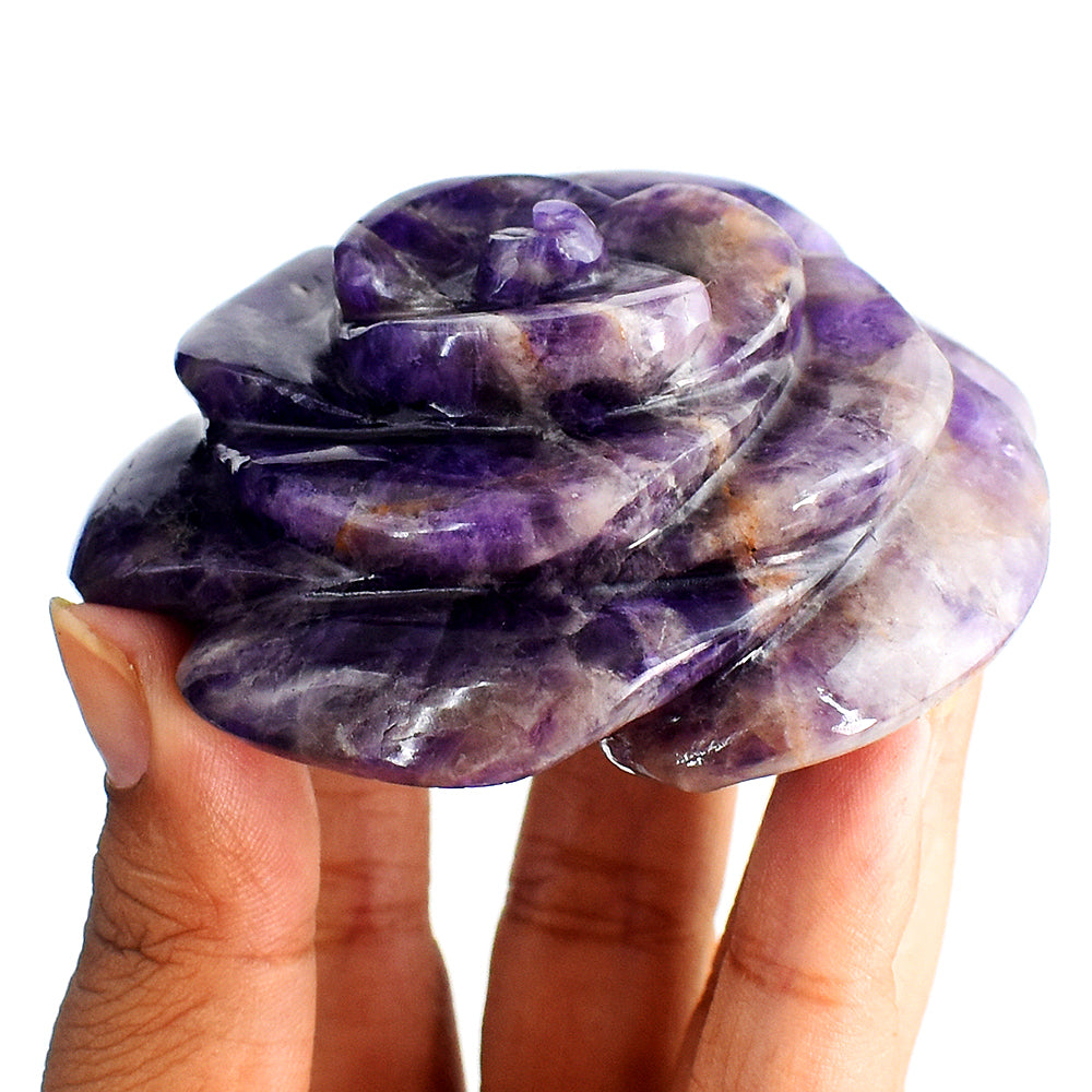 Natural  810.00 Carats  Genuine  Amethyst  Hand Carved  Crystal Rose  Flower Gemstone Carving