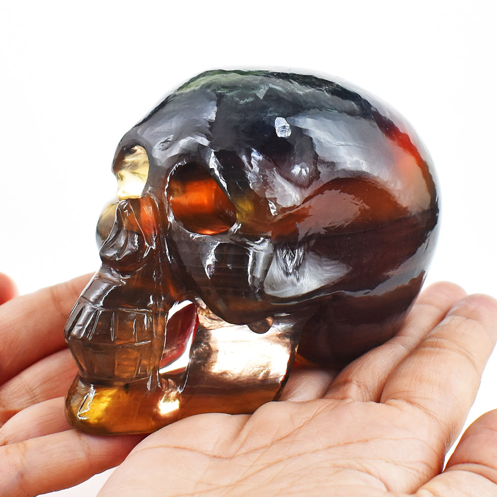 Beautiful 4375.00 Cts Genuine Multicolor Fluorite Hand Carved Crystal Gemstone Skull Carving