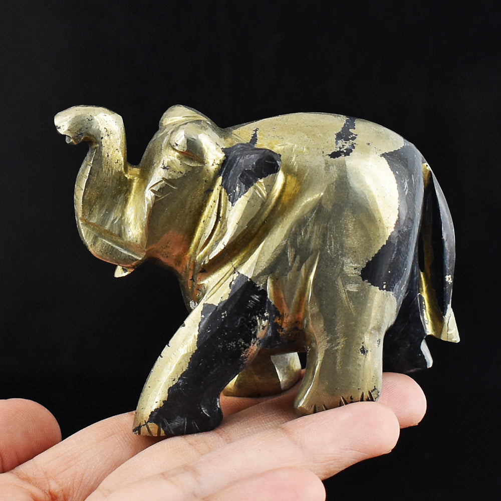 Amazing 1604.00 Cts Genuine Pyrite Hand Carved Crystal Elephant Gemstone Carving