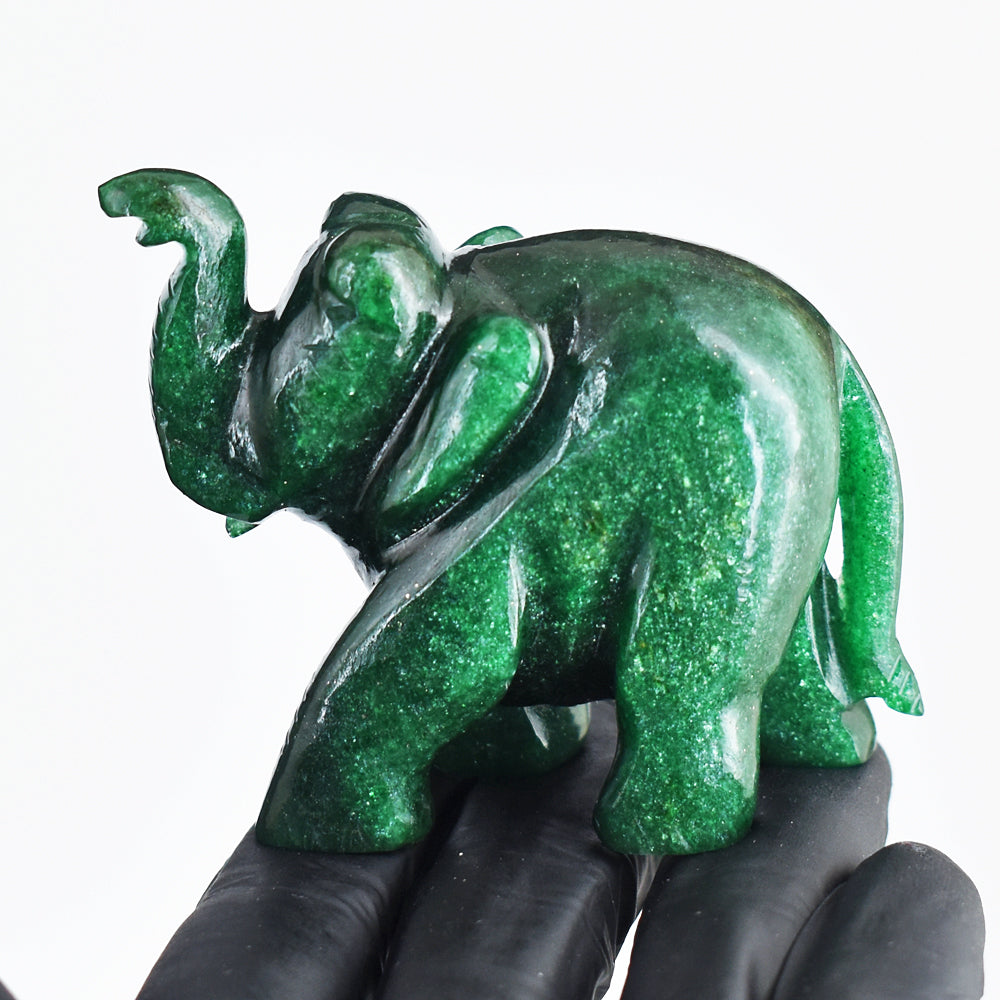 Craftsmen 717.00 Cts  Genuine Green Jade Hand Carved Gemstone Crystal Elephant Carving