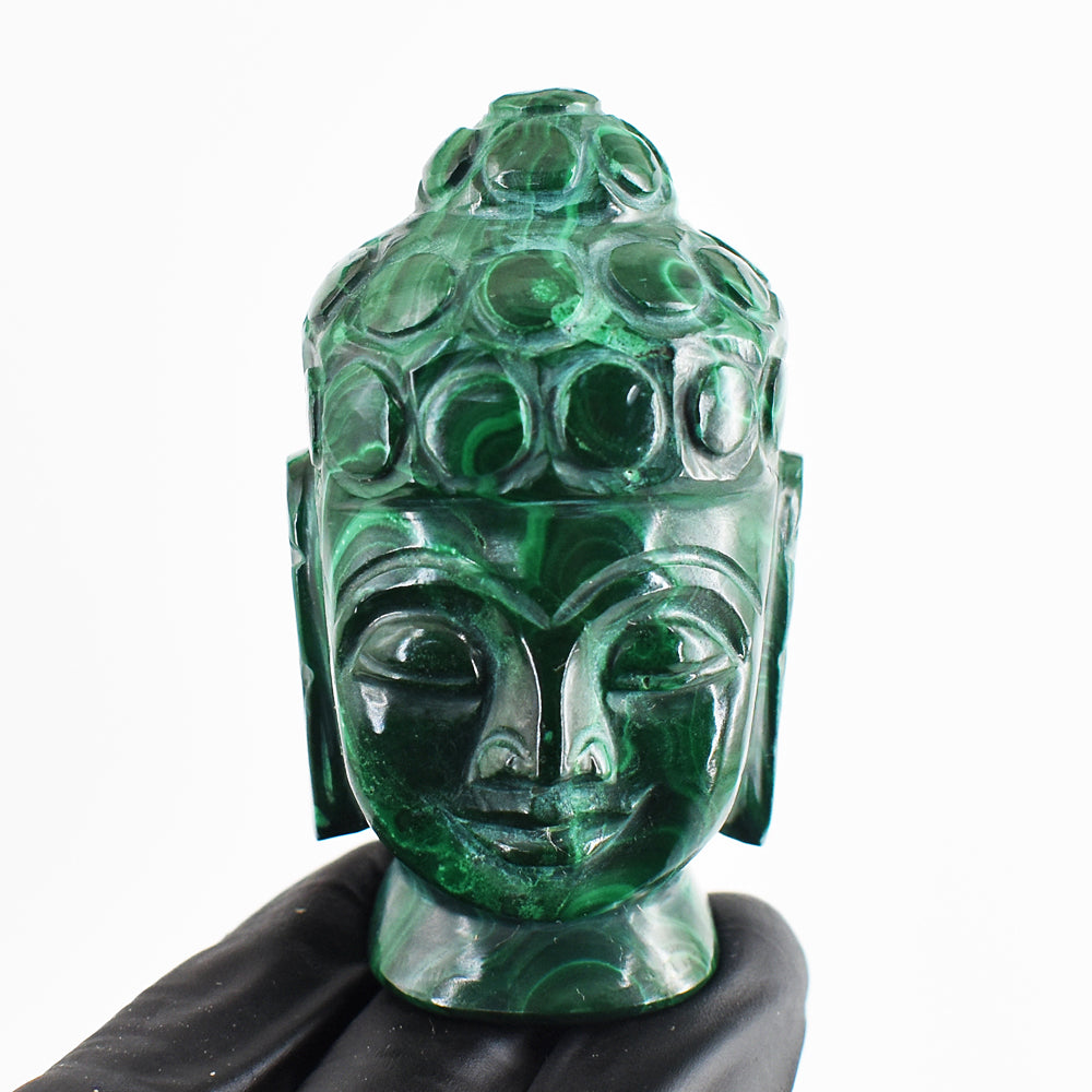 Stunning 986.00 Cts Genuine Malachite Hand Carved Crystal Gemstone Buddha Head Carving