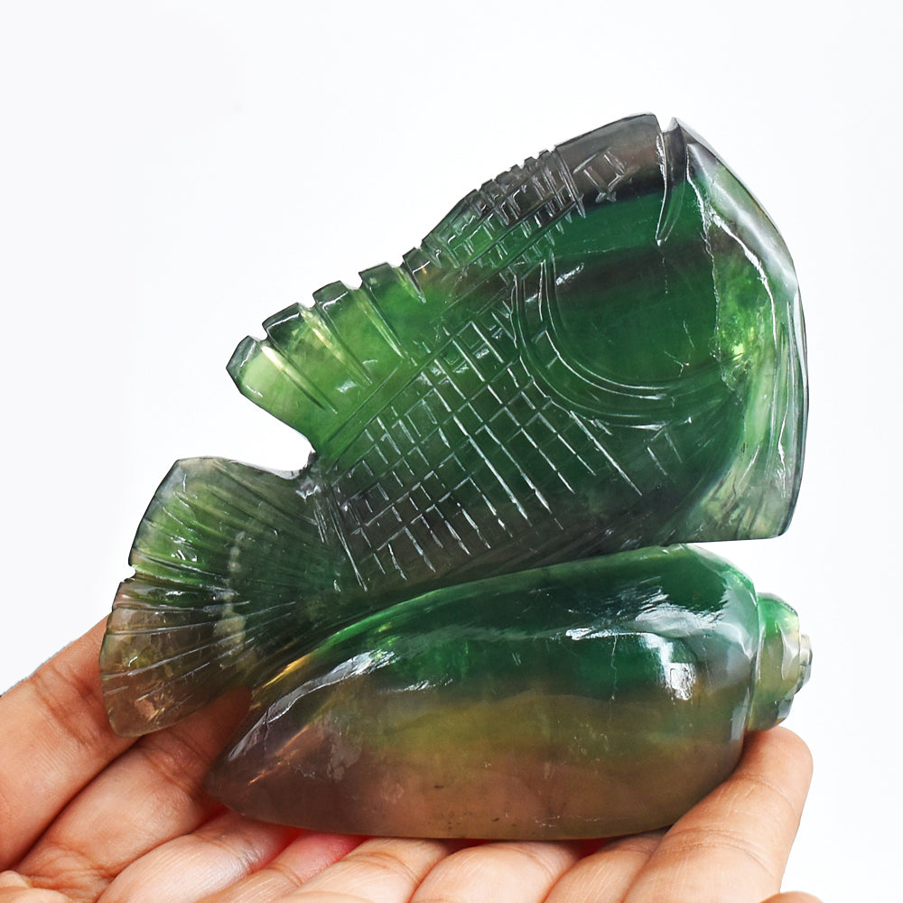 Beautiful 2657.00 Cts Genuine Multicolor Fluorite Hand Carved Crystal Gemstone Carving Fish