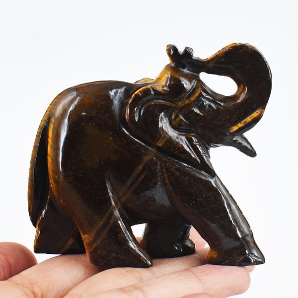 Amazing 740.00 Cts Genuine Tiger Eye Hand Carved Crystal Elephant Gemstone Carving