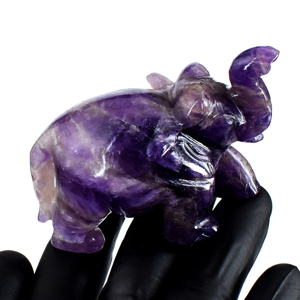 Natural 688.00 Carats Genuine Amethyst Hand Carved Crystal Gemstone Elephant Carving