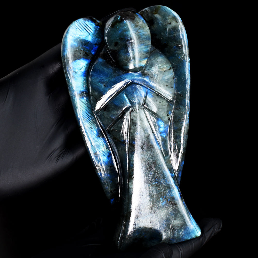 Stunning 2826.00 Cts Genuine Blue Flash Labradorite Hand Carved Gemstone Healing Praying Angel