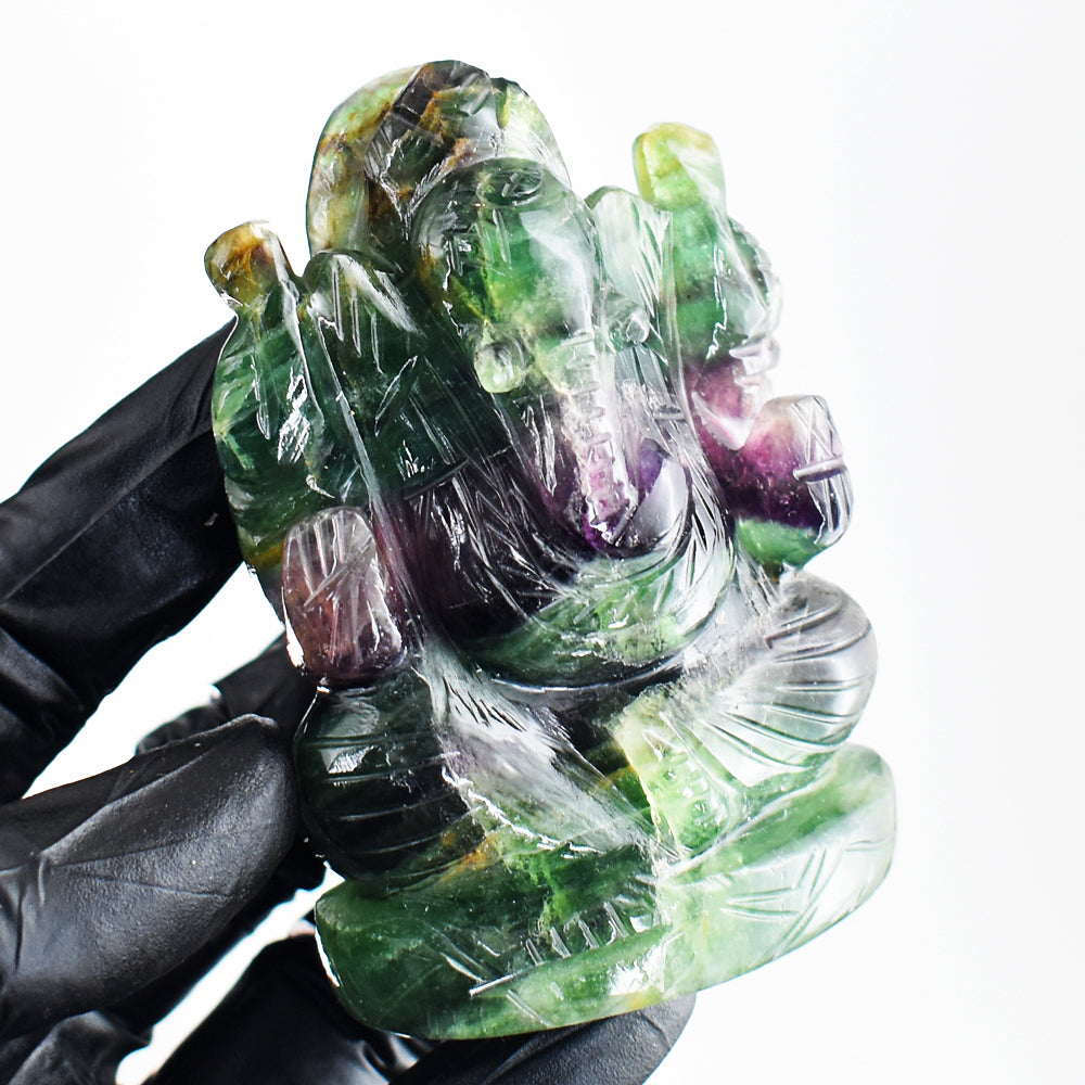 Awesome 955.00 Cts  Genuine Multicolor Fluorite  Hand Carved Crystal Gemstone Lord Ganesha