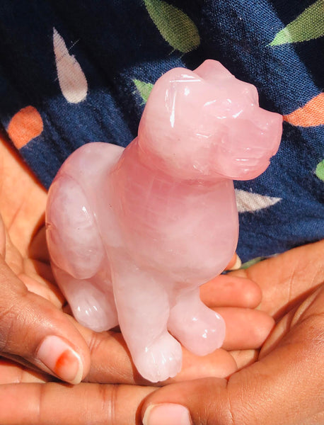 Stunning 1671.00 Cts Genuine Rose Quartz Hand Carved Crystal Gemstone Dog Carving