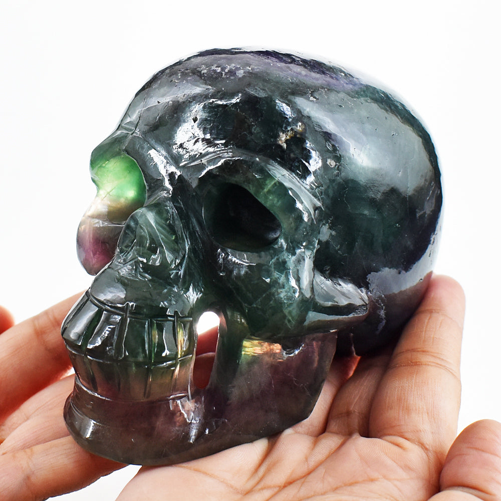 Exclusive 5830.00 Cts Genuine Multicolor Fluorite Hand Carved Crystal Gemstone Skull Carving