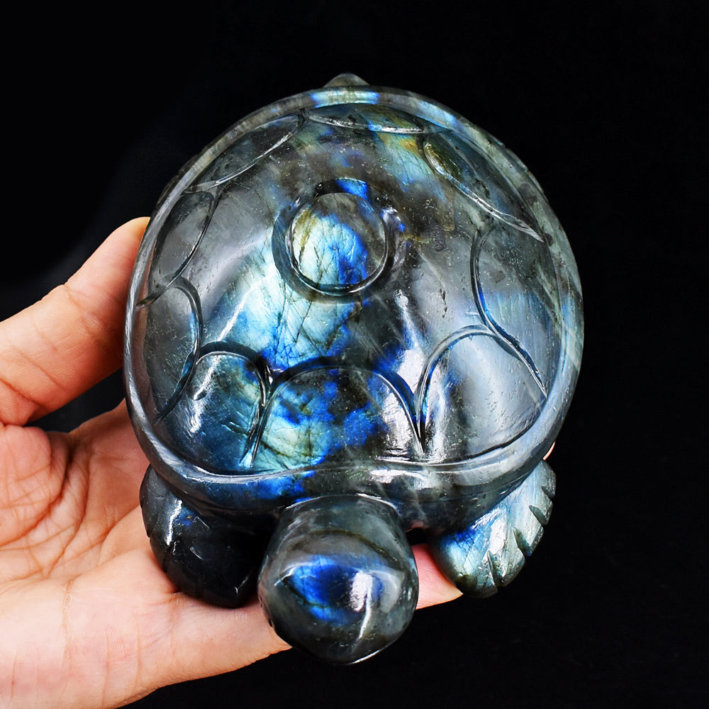 Exclusive 2940.00 Carats Genuine  Blue Flash Labradorite Hand Carved Crystal Gemstone Turtle Carving