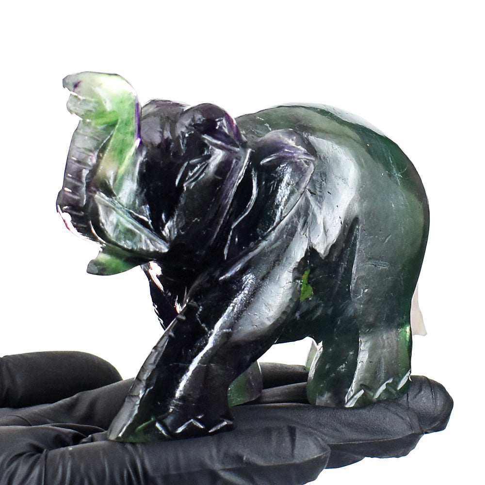 Artisian 1740.00 Cts  Genuine Multicolor  Fluorite Hand Carved Gemstone Elephant Crystal Carving