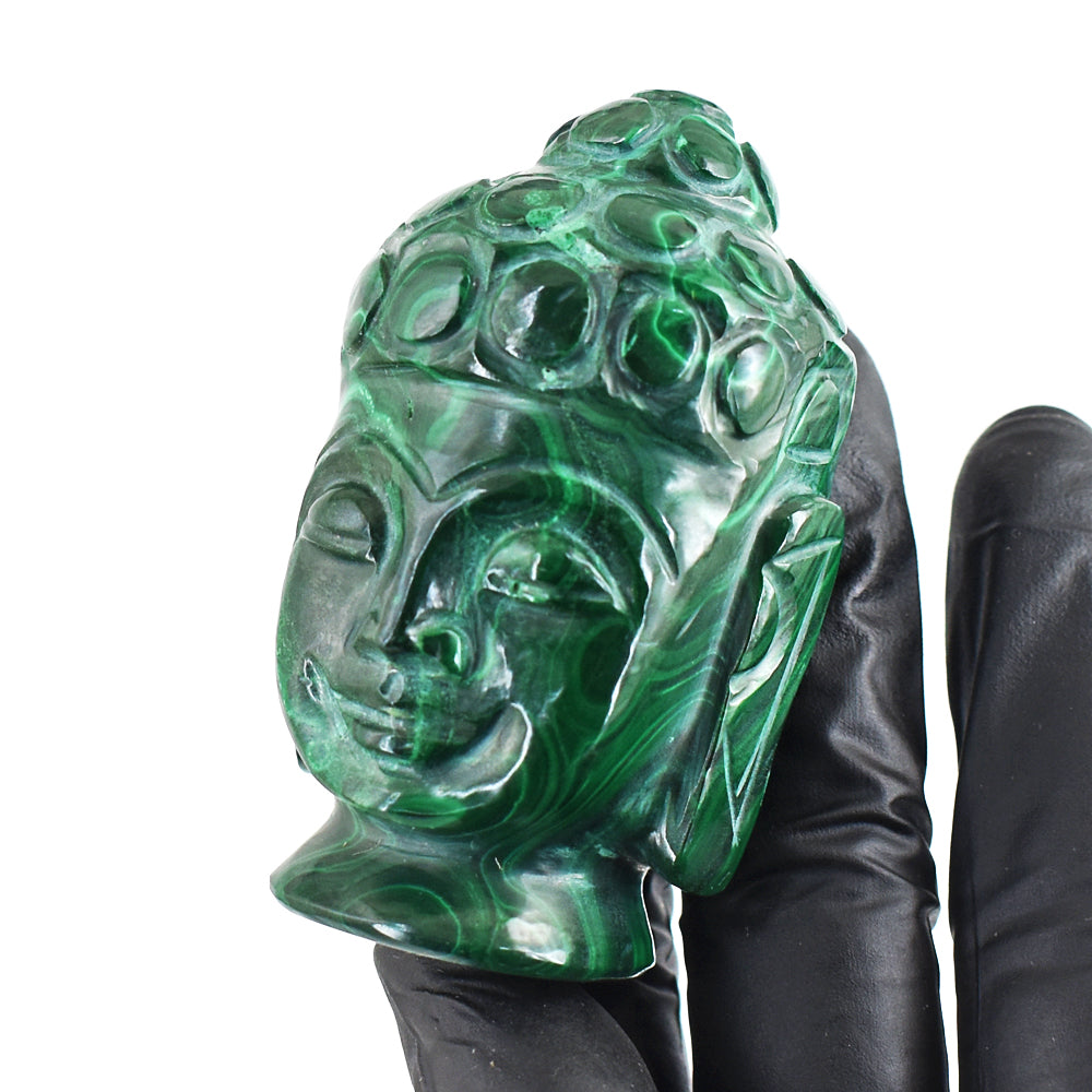 Stunning 986.00 Cts Genuine Malachite Hand Carved Crystal Gemstone Buddha Head Carving