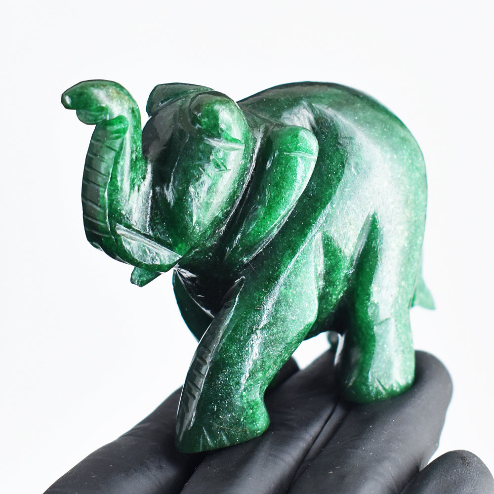 Craftsmen 717.00 Cts  Genuine Green Jade Hand Carved Gemstone Crystal Elephant Carving