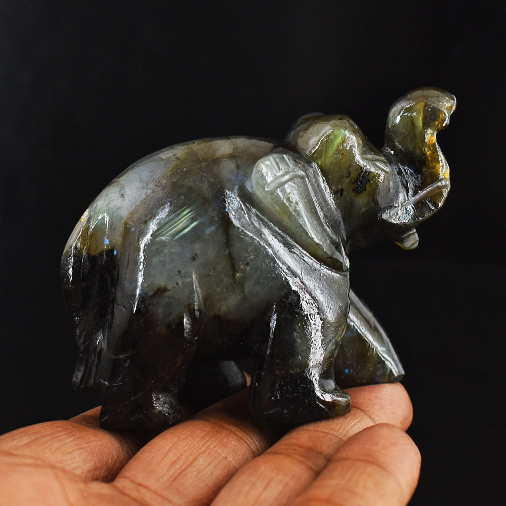 Craftsmen 624.00 Cts Genuine  Labradorite  Hand Carved Crystal Gemstone Carving Elephant