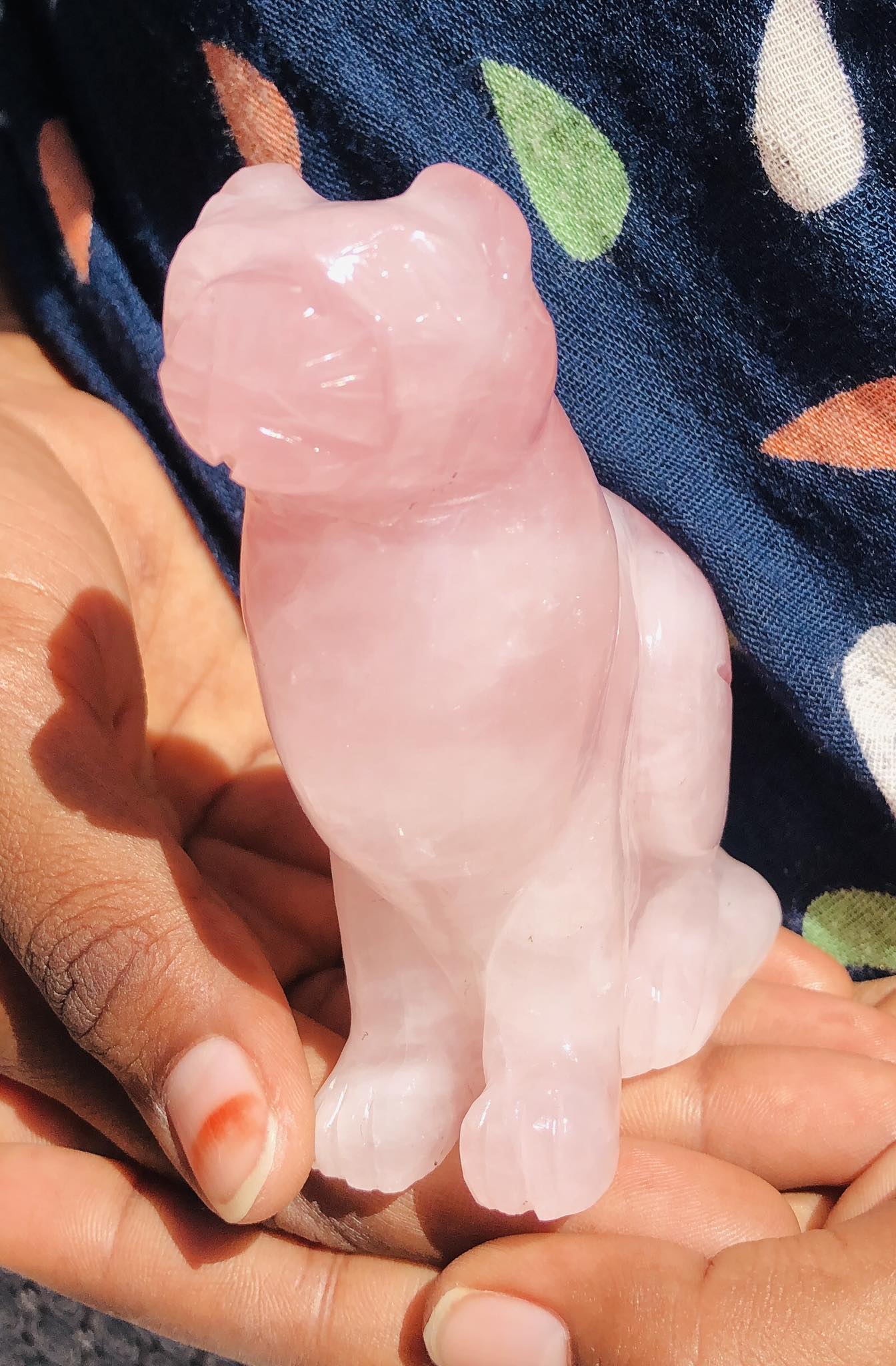 Stunning 1671.00 Cts Genuine Rose Quartz Hand Carved Crystal Gemstone Dog Carving