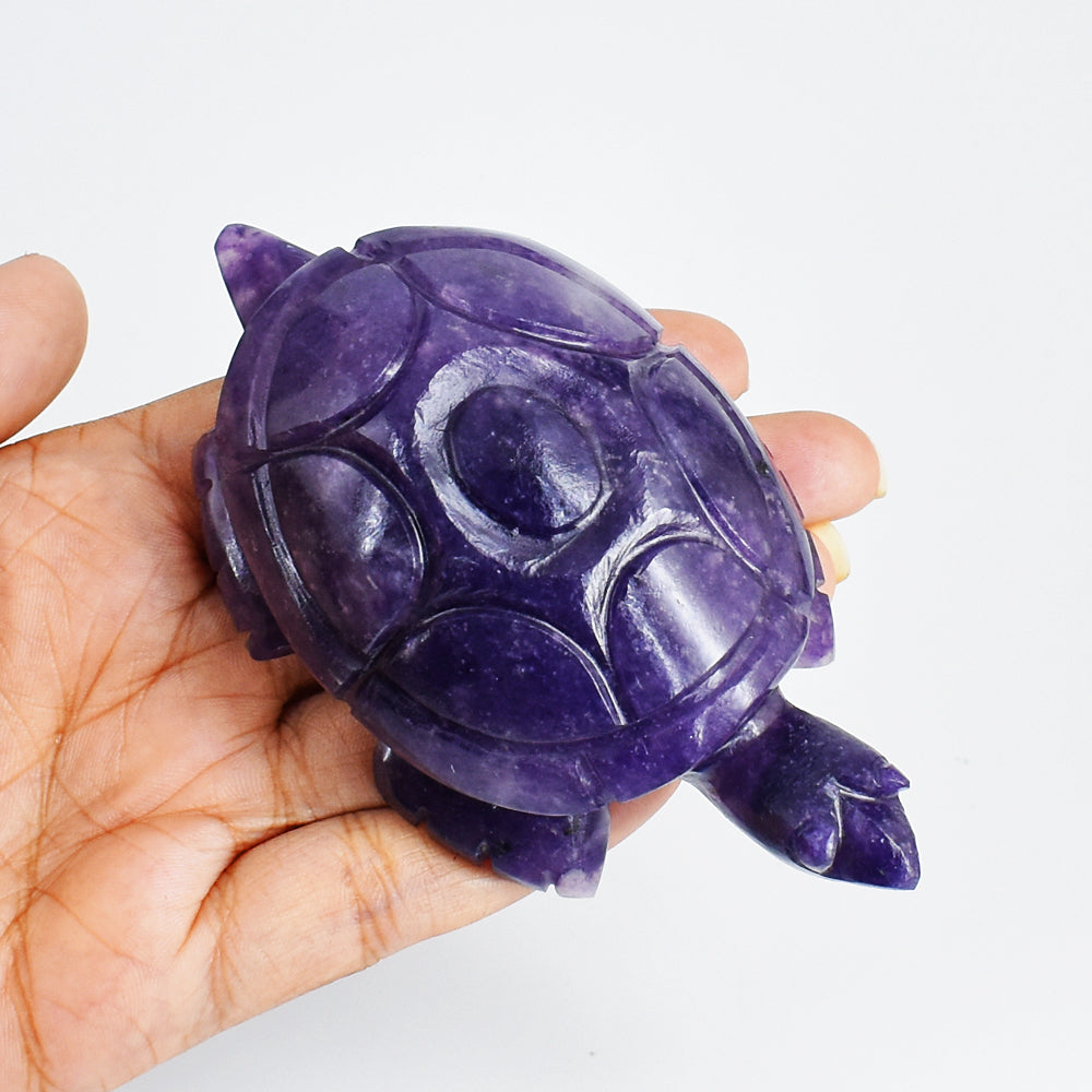 Gorgeous  749.00 Carats  Genuine Lepidolite Hand Carved Crystal  Gemstone Turtle Carving