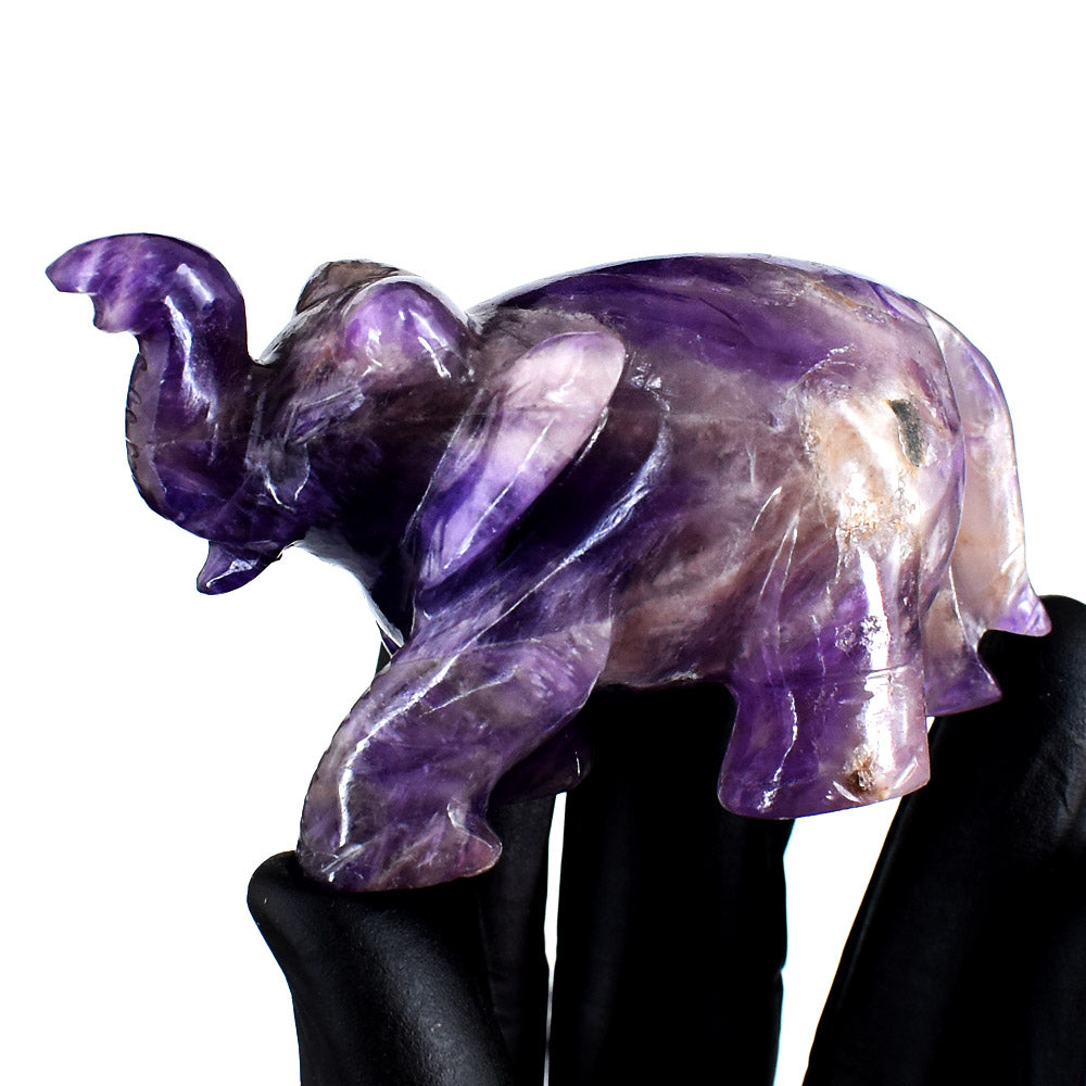 Natural 688.00 Carats Genuine Amethyst Hand Carved Crystal Gemstone Elephant Carving