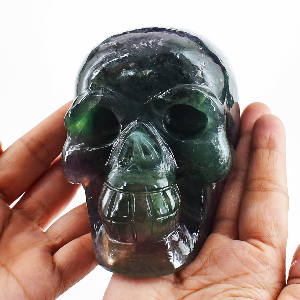 Exclusive 5830.00 Cts Genuine Multicolor Fluorite Hand Carved Crystal Gemstone Skull Carving