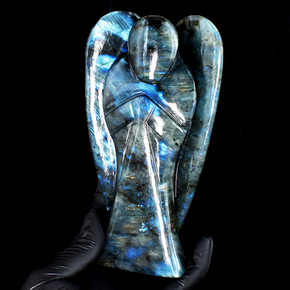 Stunning 2826.00 Cts Genuine Blue Flash Labradorite Hand Carved Gemstone Healing Praying Angel