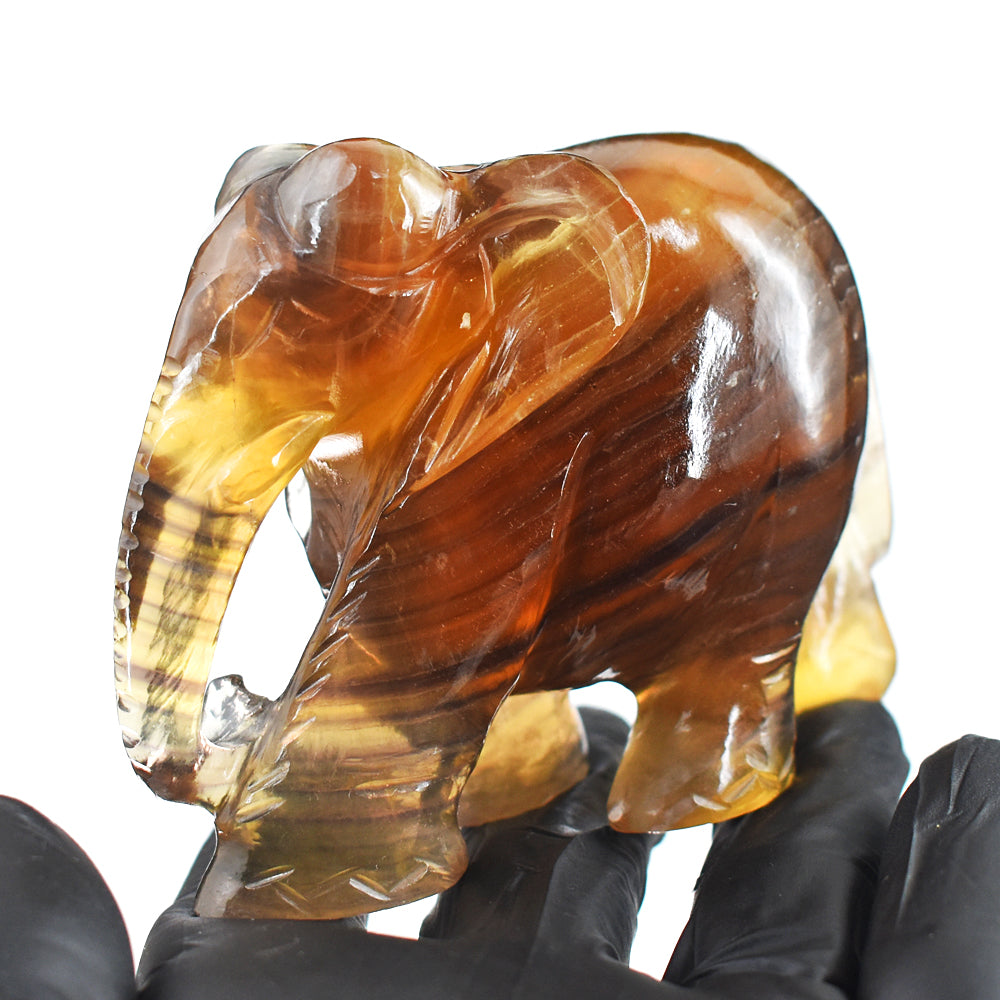 Exclusive 1647.00 Cts Genuine Multicolor Fluorite Hand Carved Gemstone Elephant Crystal Carving  Carving