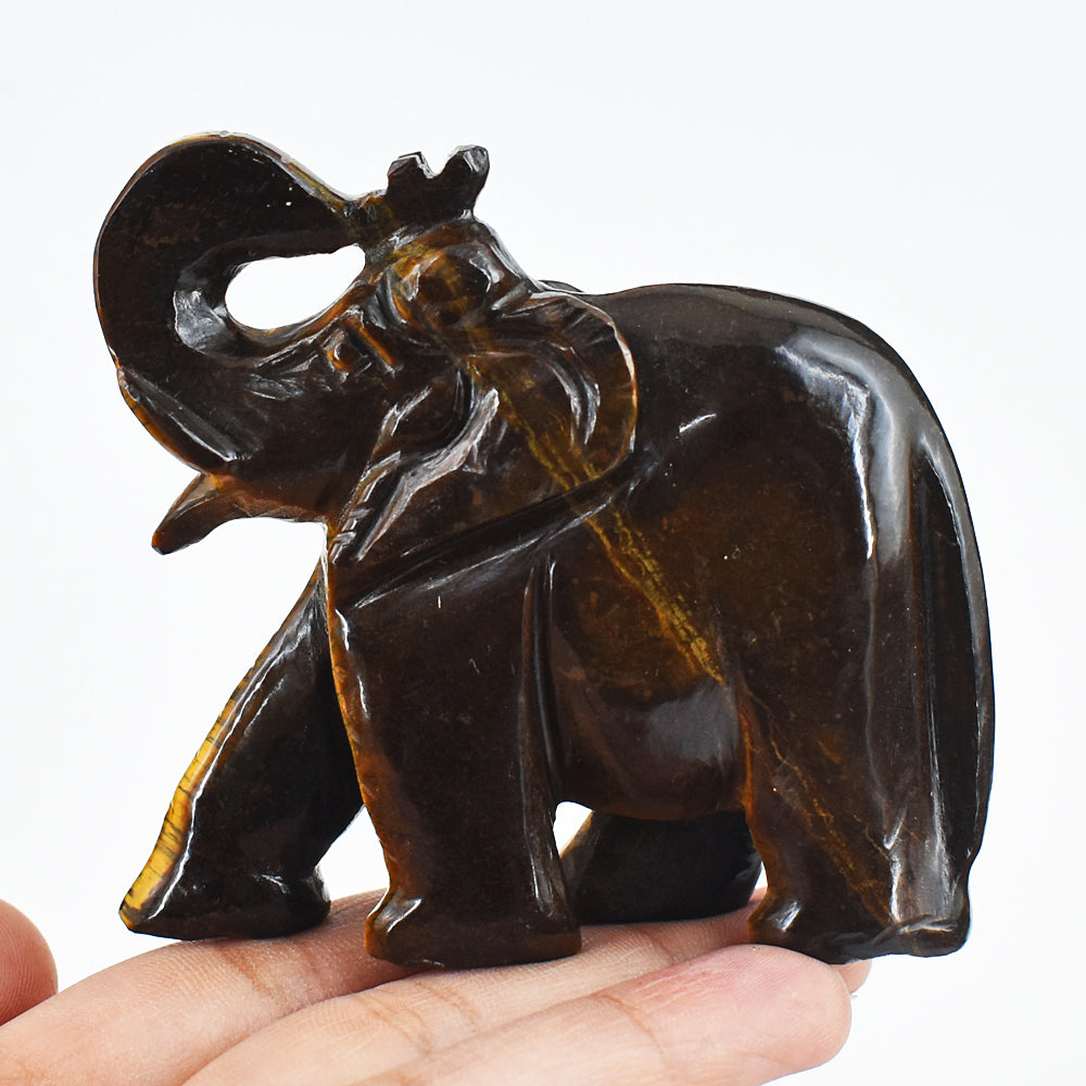 Amazing 740.00 Cts Genuine Tiger Eye Hand Carved Crystal Elephant Gemstone Carving