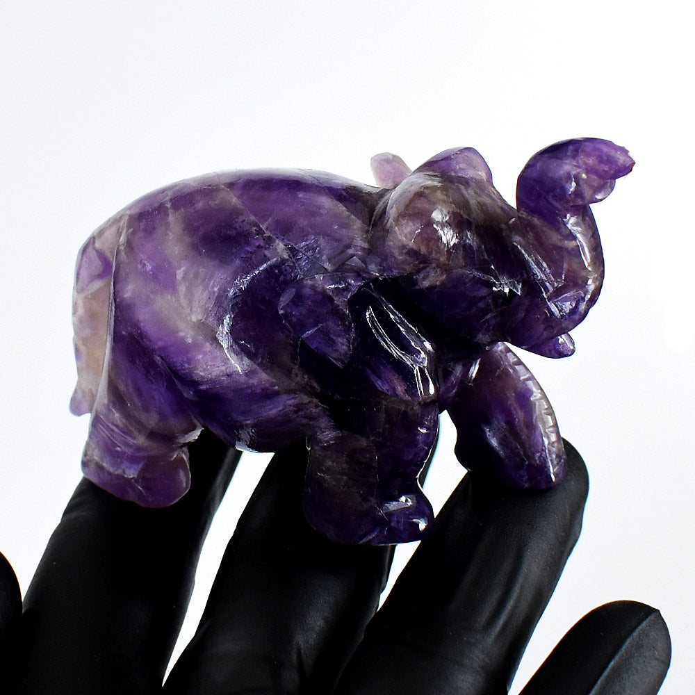 Natural 688.00 Carats Genuine Amethyst Hand Carved Crystal Gemstone Elephant Carving