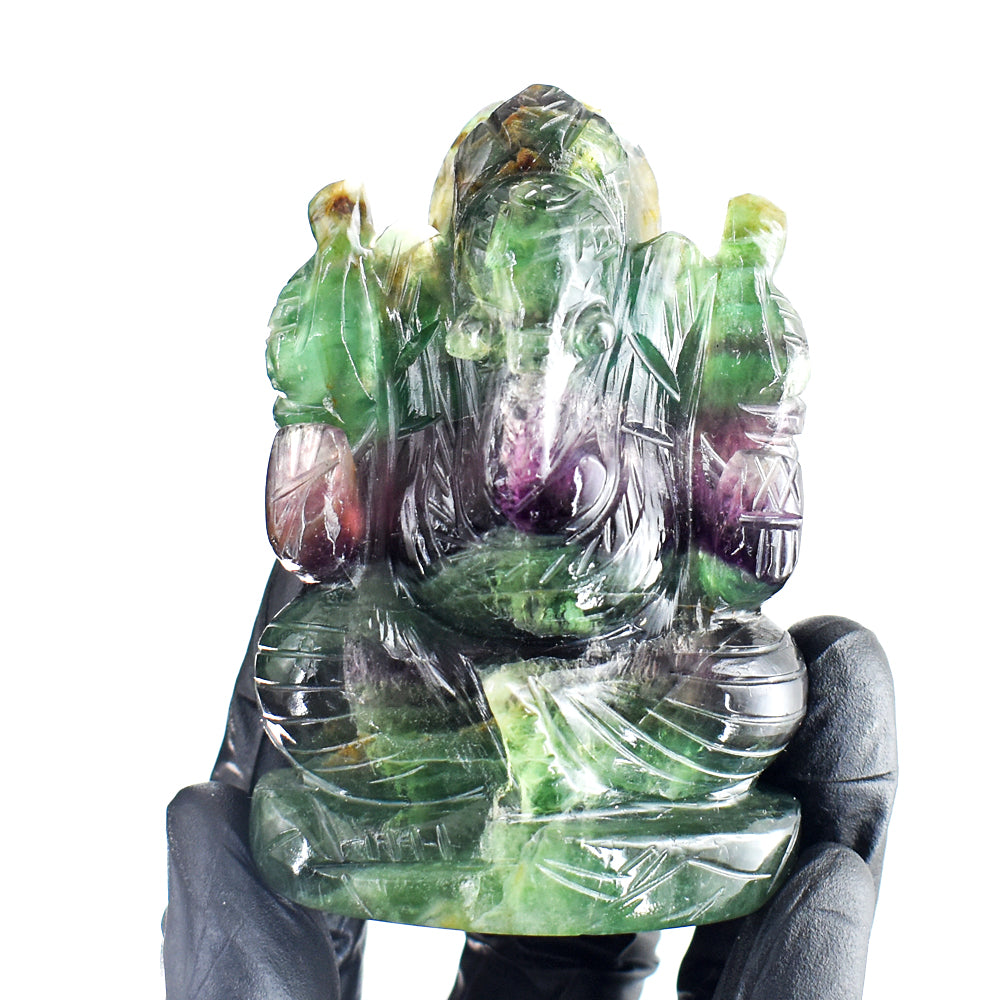 Awesome 955.00 Cts  Genuine Multicolor Fluorite  Hand Carved Crystal Gemstone Lord Ganesha