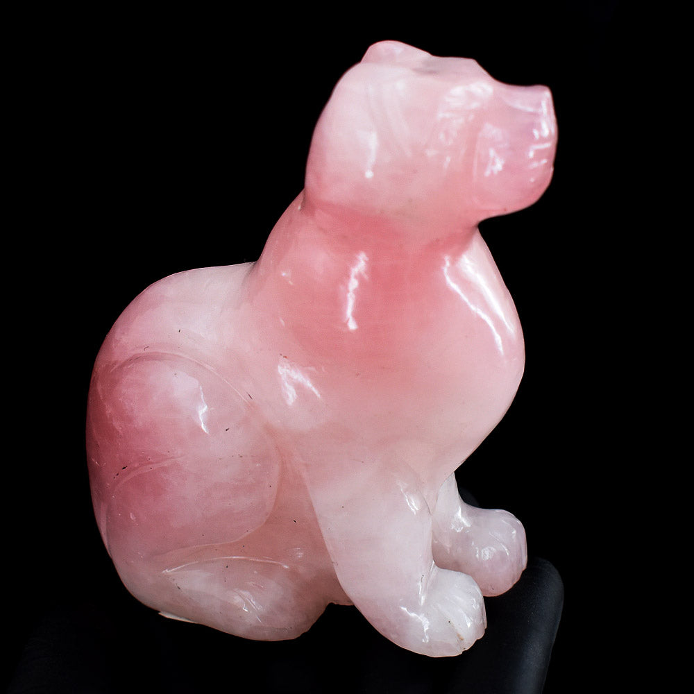 Stunning 1671.00 Cts Genuine Rose Quartz Hand Carved Crystal Gemstone Dog Carving