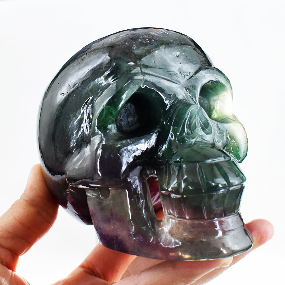 Exclusive 5830.00 Cts Genuine Multicolor Fluorite Hand Carved Crystal Gemstone Skull Carving