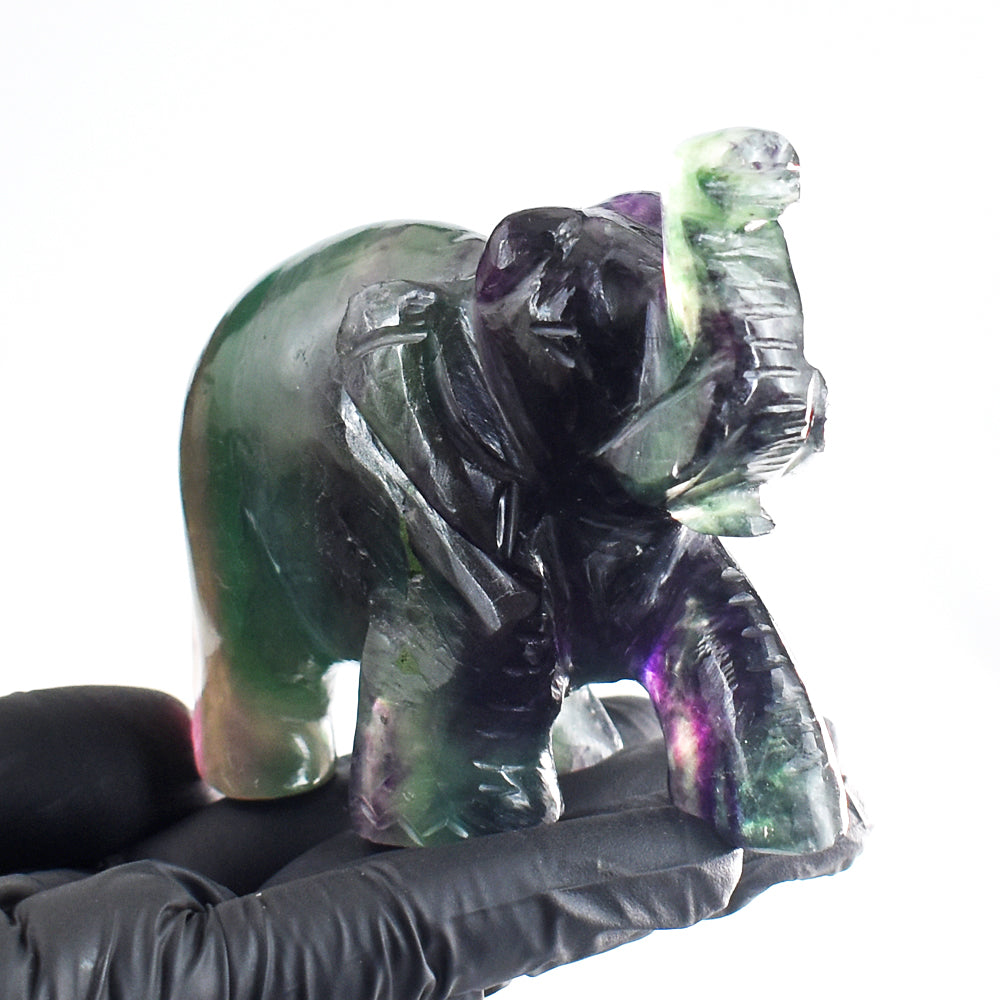 Artisian 1740.00 Cts  Genuine Multicolor  Fluorite Hand Carved Gemstone Elephant Crystal Carving