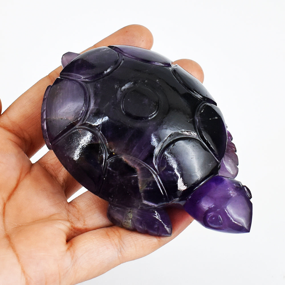 Gorgeous  1162.00 Carats Genuine  Amethyst  Hand Carved Crystal  Gemstone Turtle Carving