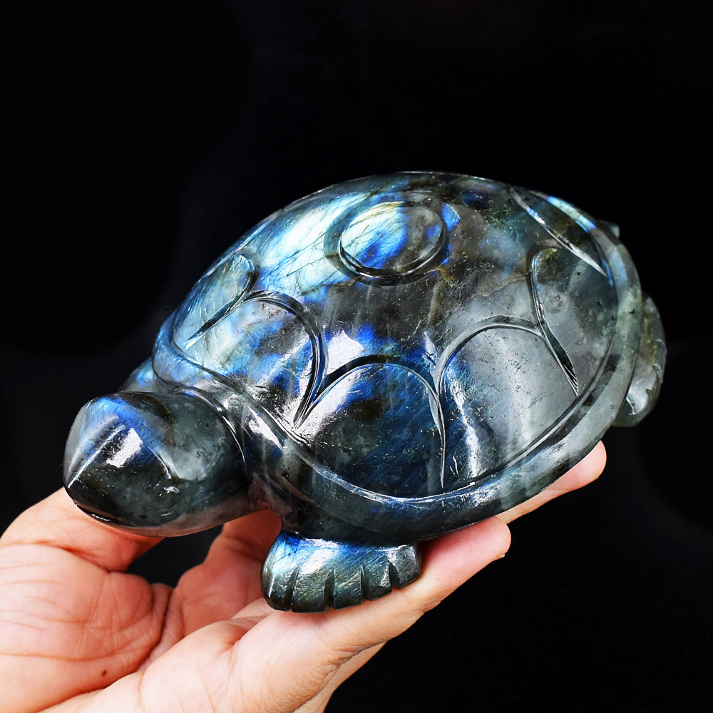 Exclusive 2940.00 Carats Genuine  Blue Flash Labradorite Hand Carved Crystal Gemstone Turtle Carving