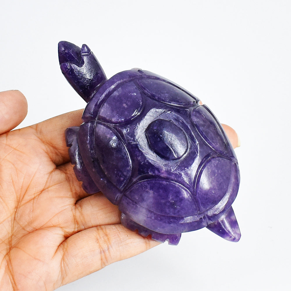 Gorgeous  749.00 Carats  Genuine Lepidolite Hand Carved Crystal  Gemstone Turtle Carving