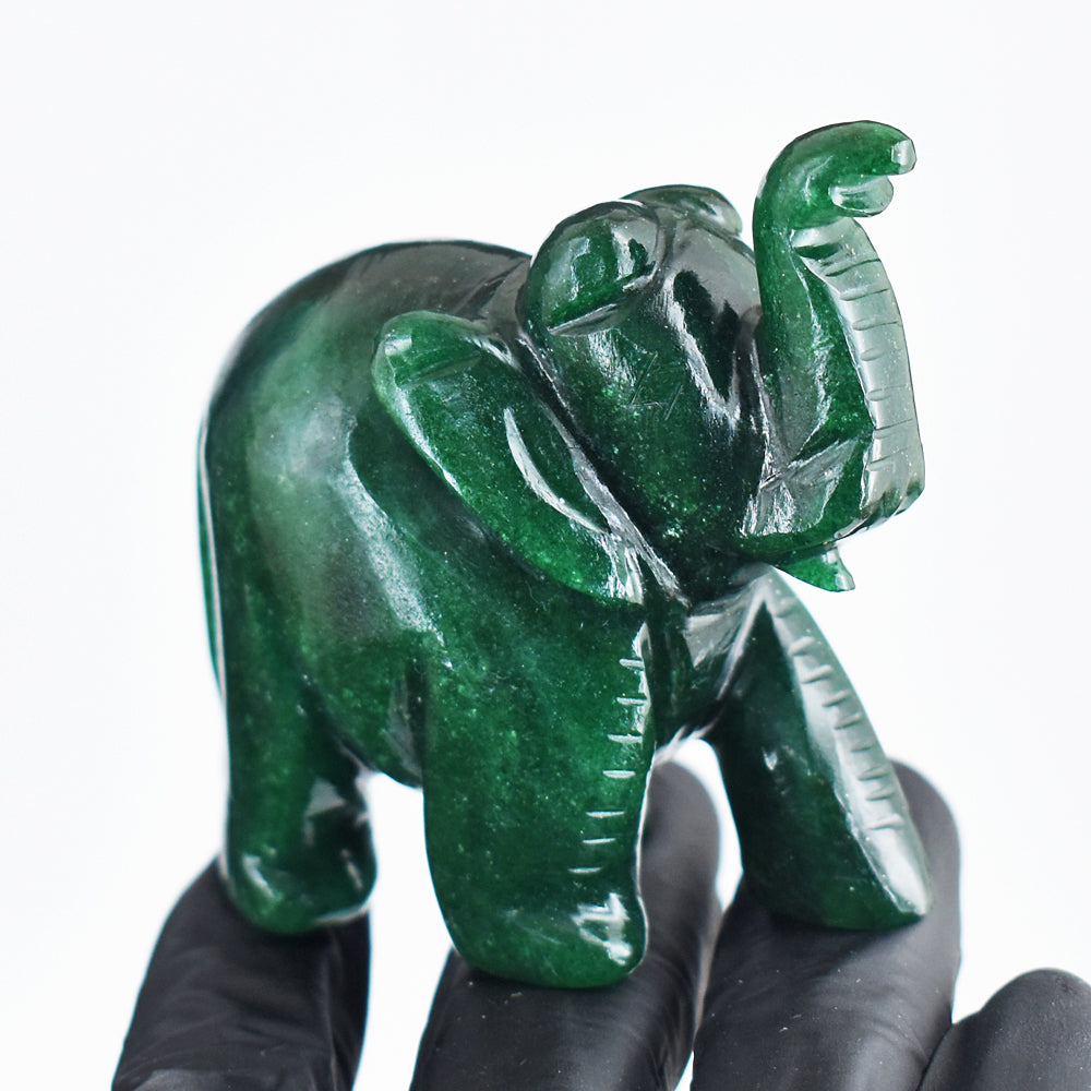 Craftsmen 717.00 Cts  Genuine Green Jade Hand Carved Gemstone Crystal Elephant Carving